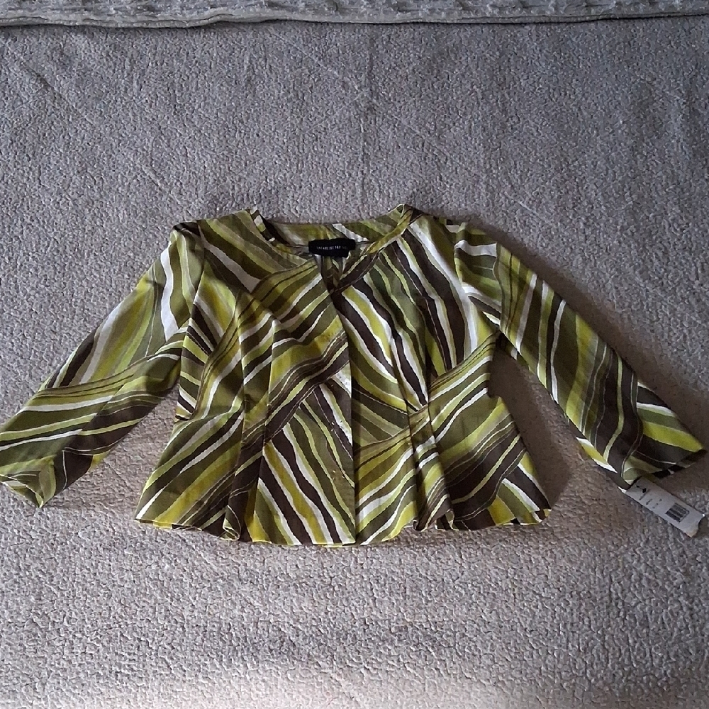 New Lafayette 148 New York Green and Brown Striped Blouse